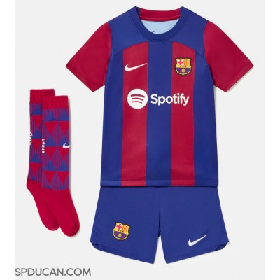 Dječji Nogometni Dres Barcelona Frenkie de Jong #21 Domaci 2023-24 Kratak Rukav (+ Kratke hlače)